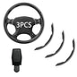 Steering Wheel Covers, Carbon Fiber Anti-Skid Clip on Car Steering Wheel Cover Protector 3PCs, with Magnetic Leather Sunglasses Holder for Car Visor, Black - color: BLACK