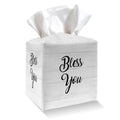 Tissue Box Cover Holder - Bless You PU Leather Tissue Box Cover with Bottom Belt, Square Facial Paper Organizer Dispenser for Tabletop, Bathroom, Kitchen, Car & Office -026 - color: Bless You