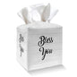 Tissue Box Cover Holder - Bless You PU Leather Tissue Box Cover with Bottom Belt, Square Facial Paper Organizer Dispenser for Tabletop, Bathroom, Kitchen, Car & Office -026 - color: Bless You