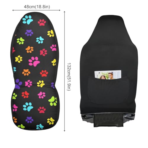 Paw Print Car Seat Covers Set of 2,Colorful Animal Foot Prints Universal Auto Front Seat Protector Vehicle Seat Cushion Cover for Women Cute Pet Claws Car Accessories Fit for Car SUV Truck - color: Blue Pink Green