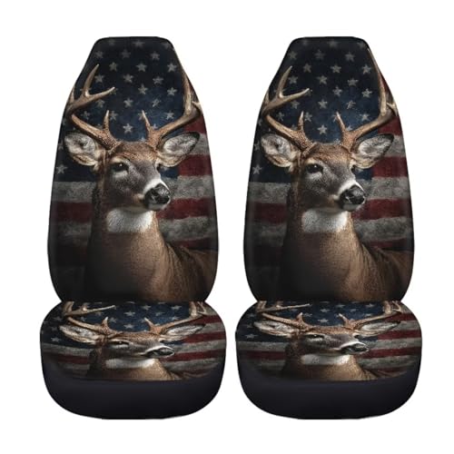 Deer American Flag Print Car Seat Covers, 2 Pieces Washable Vehicles Front Seat Protectors, Scratch-Resistant Bucket Seat Cover Fits Most Vehicles, Cars, Sedans, Trucks, SUVs, Vans - color: Deer American Flag 4
