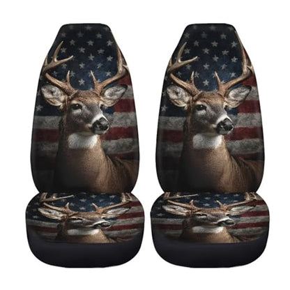 Deer American Flag Print Car Seat Covers, 2 Pieces Washable Vehicles Front Seat Protectors, Scratch-Resistant Bucket Seat Cover Fits Most Vehicles, Cars, Sedans, Trucks, SUVs, Vans - color: Deer American Flag 4