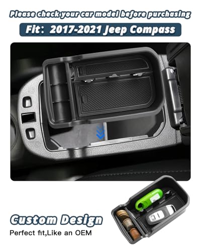 Ruiya 2017-2021 Compass Center Console Organizer for Jeep Compass Accessories ABS Material Armrest Console Glove Tray Compatible with 2017 2018 2019 2020 2021 Jeep Compass - color: 2017-2021 Jeep Compass