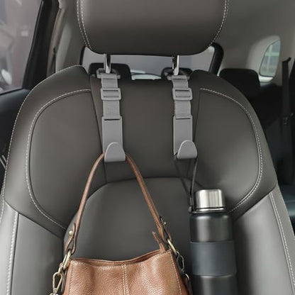 Amooca Car Headrest Hooks 4 Pack Adjustable Universal Fit Auto Seat Back Organizer Storage Hanger Purse Bags Holder with Clip Gray - color: Gray