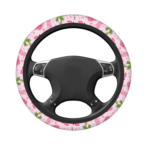 Cowgirls Cactus Pink Steering Wheel Cover for Women Elastic Rubber Steering Wheel Universal 15 Inch Fit for Cars, Auto, SUVs - color: Cowgirls Cactus Pink