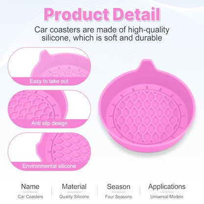 SINGARO Car Cup Holder Coaster, Silicone Cup Holder Insert, Universal Non-Slip Cup Holders, Car Accessories Interior for Women and Man 4 Pack Pink - color: Pink
