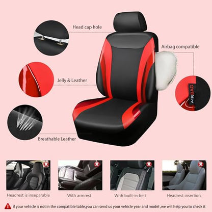 Jelly Leather Car Seat Covers Full Set,Waterproof Automotive Seat Covers for Cars SUV Sedan Truck,Airbag Compatible,Sporty Universal Fit for Cute Women Girl (Black and Red) - color: Black Red