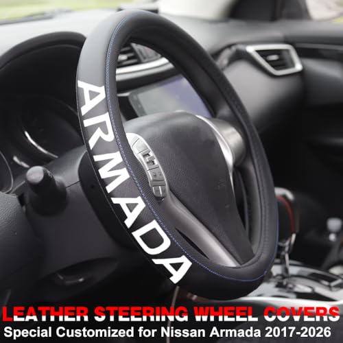 XITER Leather Steering Wheel Cover for Armada 2008-2026,with Armada Logo - color: Armada 2008-2026,With "Armada" LOGO