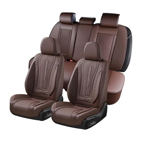 Coverado Car Seat Covers Full Set, Front Seat Cover and Back Seat Covers for Cars, Faux Leather Waterproof Seat Covers, Car Seat Protectors, Automotive Seat Covers Universal for Most Vehicles Coffee - color: Coffee, size: FullSet