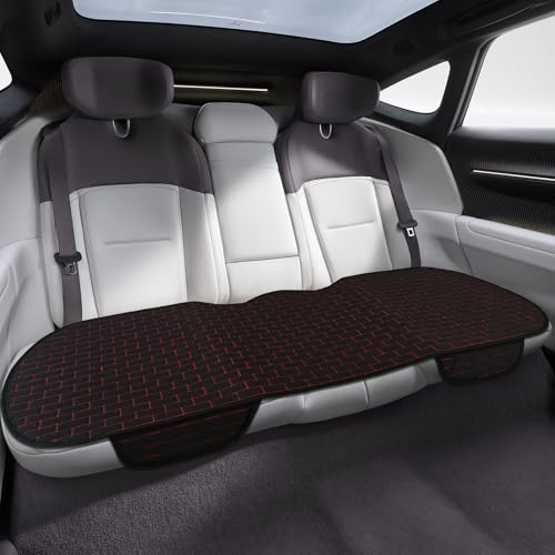 Linen Back Car Seat Cover, Rear Seat Pad, Anti-Slip Long Bottom Rear Seat Cover Protector with Storage Pockets, Breathable Comfortable Rear Cushion Cover Universal for Cars (Black red, Back) - color: Black red, size: Back