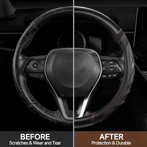 West Llama Customized Auto Car Steering Wheel Cover for Dodge RAM 1500 2500 3500, 15.5-16 inch(Black+Red-Large Size) - color: D-Black+Red
