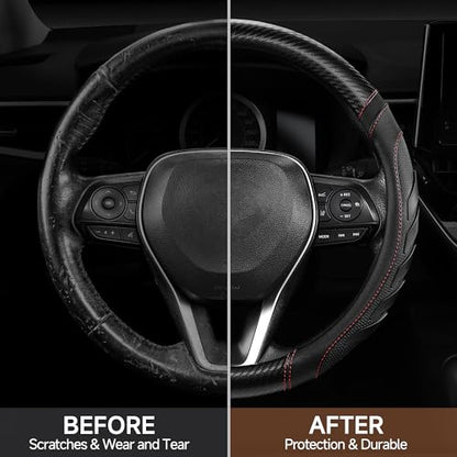 West Llama Customized Auto Car Steering Wheel Cover for Dodge RAM 1500 2500 3500, 15.5-16 inch(Black+Red-Large Size) - color: D-Black+Red