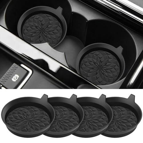 ME.FAN Car Cup Coasters [4 Pack] Silicone Cars Coasters - Universal Non-Slip Recessed Interior Accessories - Cup Holder Inserts Black - color: 4pack-black