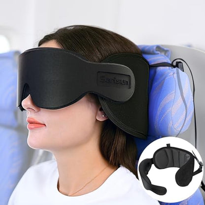 SARISUN Travel Pillow for Airplanes, Airplane Pillow with Eye Mask, Travel Pillows for Long Flight Sleeping, Travel Neck Pillows for Road Trip Car Headrest, Stop Bobble Head Neck Pain, Dark Grey - color: Dark Grey
