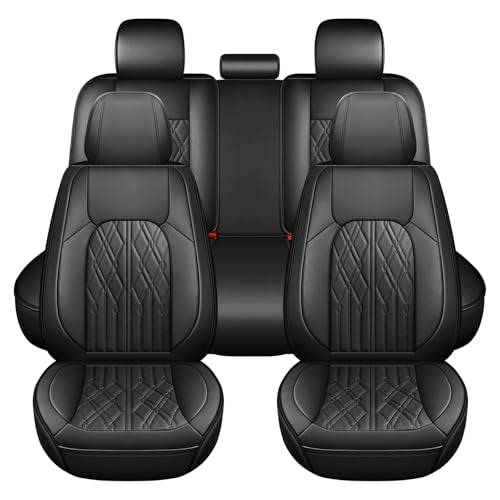 Huidasource Car Seat Covers Full Set, Leather Seat Cover Universal Fit for Most Cars Sedans SUVs Trucks, Airbag Compatible, Cup Holder Access, Easy Install, Wipes Clean, Wear-Resistant, Black - color: A-Black, size: 5pcs Full Set