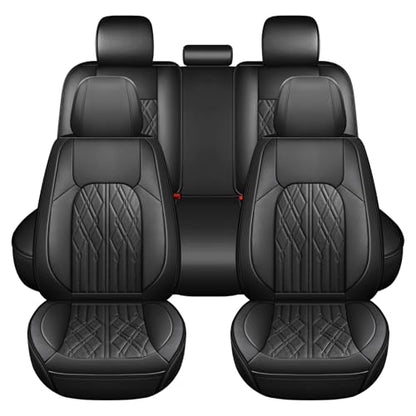 Huidasource Car Seat Covers Full Set, Leather Seat Cover Universal Fit for Most Cars Sedans SUVs Trucks, Airbag Compatible, Cup Holder Access, Easy Install, Wipes Clean, Wear-Resistant, Black - color: A-Black, size: 5pcs Full Set