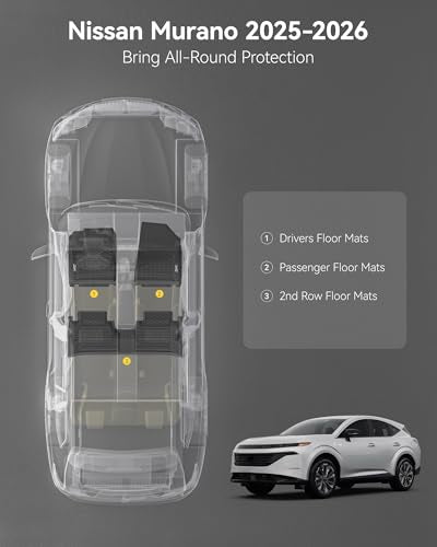 3W Floor Mats for Nissan Murano 2025 2026, Custom Fit All Weather TPE Protection Floor Liners for Murano, Heavy Duty Automotive 1st & 2nd Row Car Mats, Black - size: 7.Murano|25|Floor Mats