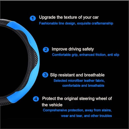 Ultra Fine Carbon Fiber Leather Steering Wheel Cover, Anti Slip and Sun Protective Protect The Steering Wheel, Easy to Install,Universal of 14.5"-15" (Blue) - color: Blue