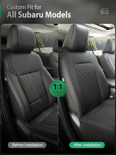 GIANT PANDA 2PCS Front Car Seat Cover for Subaru Outback Forester Crosstrek Legacy Impreza, Faux Leather Bucket Seat Covers (Black) - color: Solid Black-Luxury Edition
