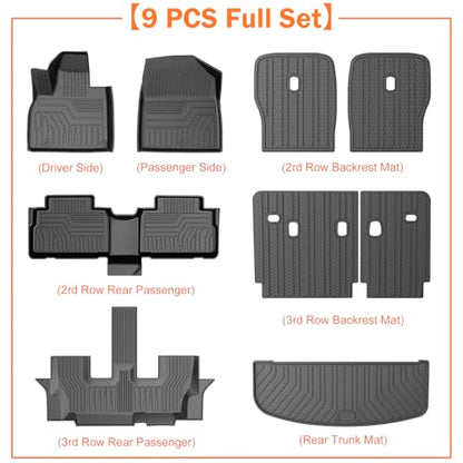 KUST Floor Mats Set for 2020-2025 Kia Telluride Accessories (7 Seats), Rear Cargo Trunk Liner with 2nd/3rd Row Backrest Kick Mat All Weather Protection TPE Rubber Raised Edge, Full Set of 9pcs - style: For │ Telluride 7 Seats 2020-2025 │ Full Set