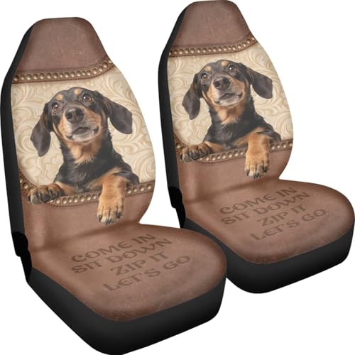 Dachshund Dog Print Car Seat Covers Front Set of 2 Breathable Stretchy Automotive Bucket Seat Covers High Back Seats Cover for Car Front - color: Brown and Black - Dachshund Dog