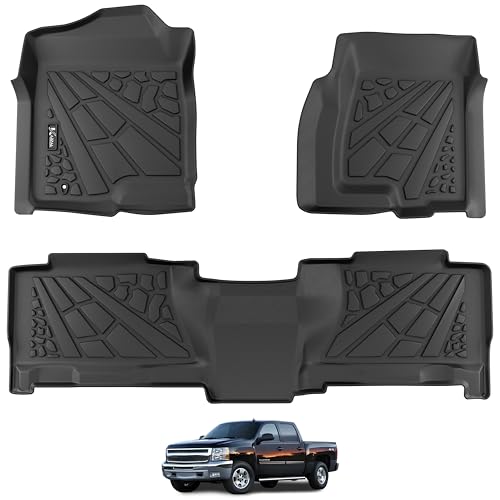 KARPAL Floor Mats for 1999-2007 Chevy Silverado/GMC Sierra 1500/2500/3500 Crew Cab / 2000-2006 Chevy Suburban/Cadillac Escalade/GMC Yukon XL, All-Weather TPE Custom Fit Floor Liners Car Accessories - style: 1999-2007 | For Chevy Silverado Crew Cab| 1st &