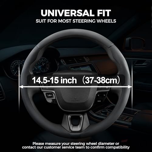 3 Piece Leather Steering Wheel Cover, 14.5 Inch 3 Pc Auto Car Steering Wheel Cover Universal Fit for Cars, SUVs (Black) - color: B-Black