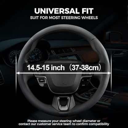 3 Piece Leather Steering Wheel Cover, 14.5 Inch 3 Pc Auto Car Steering Wheel Cover Universal Fit for Cars, SUVs (Black) - color: B-Black