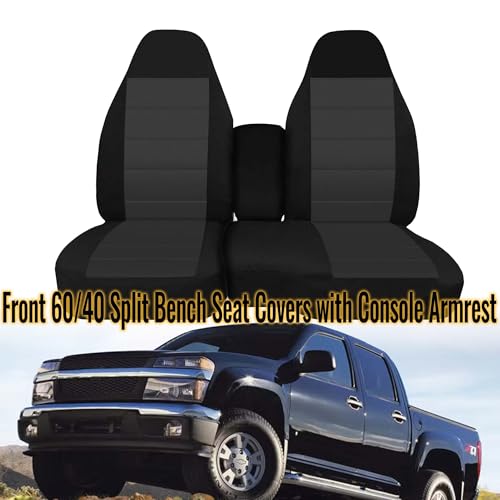 Front 60/40 Split Bench Seat Covers with Console Armrest Truck Seat Cover, Compatible with Chevy Colorado GMC Canyon 2004 2005 2006 2007 2008 2009 2010 2011 2012-Black - size: with Console Armrest