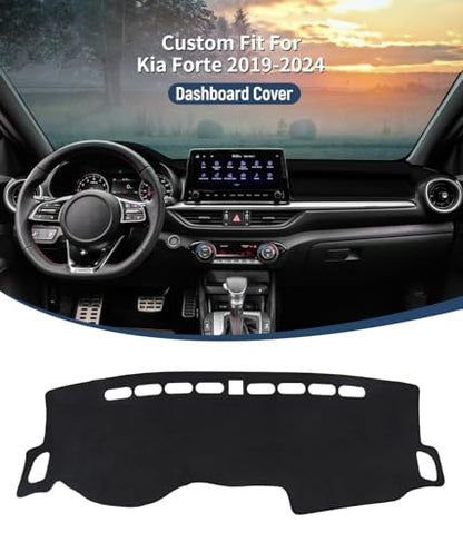 BIBLOZ Dash Cover for Kia Forte 2019-2024, FE, LX, LXS, EX, GT, GT-Line Accessories Black Flannel Dashboard Cover Mat Car Dashboard UV Sun - size: 2019-2024 Forte