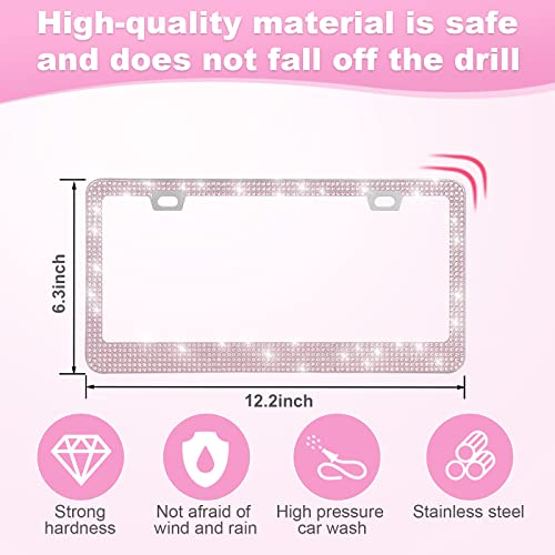 QUANQIUFEI 2 Pack Bling License Plate Frames for Women, Sparkly Rhinestone Diamond Car Accessories with Glitter Crystal Caps (Pink) - color: Pink