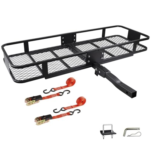 60"x 20"x 6" Folding Trailer Hitch Mount Cargo Carrier, 500LBS Capacity, Powder Coating Luggage Rack Basket Car Storage with Straps, Fits 2" Receiver - color: 60x20x6 inch