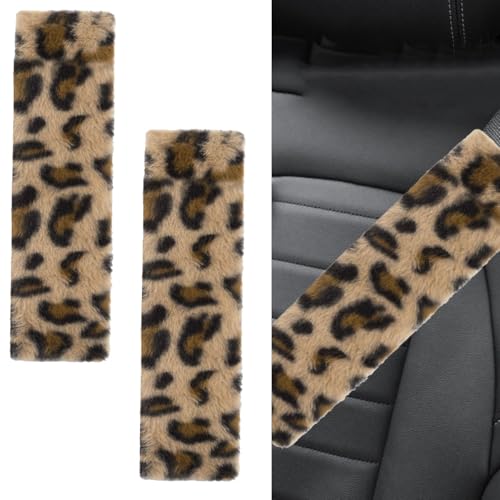 YoRise 2PCS Brown Leopard Print Car Seat Belt Cover, Soft Fluff Auto Seat Shoulder Strap Pad, Comfortable Vehicle Interior Seatbelt Protector Cushion Accessories for Truck, SUV, Airplane(Solid) - color: Solid