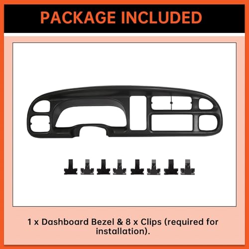 ECOTRIC Dash Board Bezel Cover Compatible with 1998-2002 Dodge Ram 1500 2500 3500 Truck Replace for 68042746AC, 5GK51DX9AA, 5EU11DX9AB w/Clips - size: Dash Bezel W/O Vents
