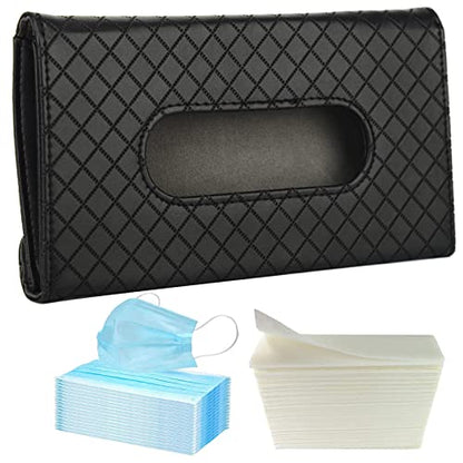Car Tissue Refill Holder, Tissue Holder for Car, Black PU Leather Car Sun Visor Tissue Paper Storage Box Holder Cases, Hanging Tissue Clip, Car Napkin Holder - color: Black