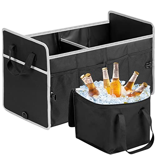 Car Trunk Organizer with Individual Cooler Bag - 2 Compartment Collapsible Car Storage for SUV (Black) - color: Black, size: 2Compart-1Pack