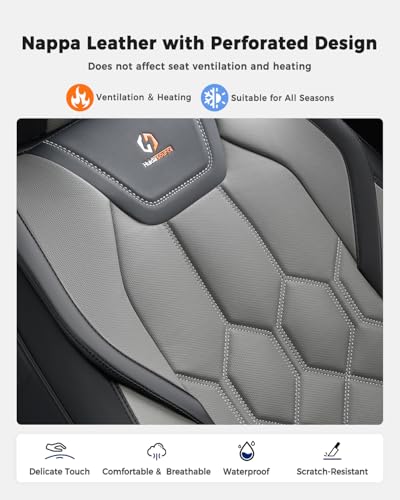 Huidasource Leather Car Seat Covers Full Set, Full Coverage Universal Fit for Most Cars SUVs Trucks, Easy Install with Velcro, Airbag Compatible, Retains Seat Functions & Cupholders, Black & Gray - color: FS: Black&Gray, size: Full Set