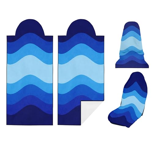 2 Pack Car Seat Towel Covers, Sweat Protector for Front Seats, Premium Thickened Microfiber with Elastic Strap, Breathable & Quick Dry, Machine Washable Cover for Gym Running Universal Fit Waves - color: Blue Waves