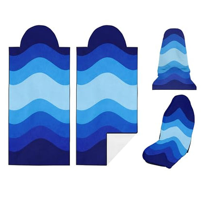 2 Pack Car Seat Towel Covers, Sweat Protector for Front Seats, Premium Thickened Microfiber with Elastic Strap, Breathable & Quick Dry, Machine Washable Cover for Gym Running Universal Fit Waves - color: Blue Waves
