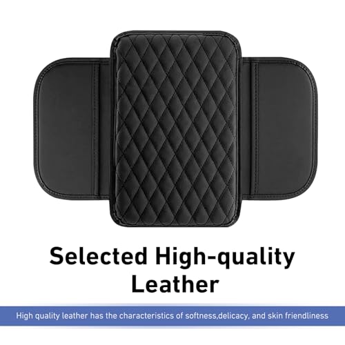 Car Center Console Cover, Upgrade Soft Skin-friendly Leather Arm Rest Cover for Car, Universal Anti-slip Scratch-resistant Armrest Mat with Side Storage Bags, for Trucks, Cars, SUVs (Black) - color: Black
