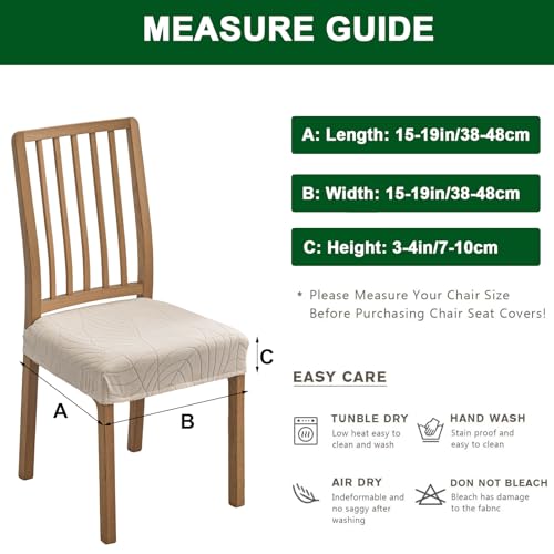 CRFATOP Waterproof Dining Room Chairs Seat Covers Set of 4 with Stretch Bench Slipcover Jacquard Kitchen Chair Slipcover Washable Seat Cushion Slipcover for Hotel Banquet Wedding Party, Beige - color: 03 Jacquard Beige