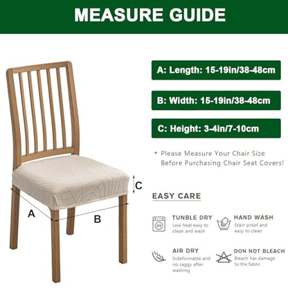 CRFATOP Waterproof Dining Room Chairs Seat Covers Set of 4 with Stretch Bench Slipcover Jacquard Kitchen Chair Slipcover Washable Seat Cushion Slipcover for Hotel Banquet Wedding Party, Beige - color: 03 Jacquard Beige
