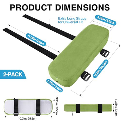Smiry Ergonomic Office Chair Armrest Pads, Memory Foam Arm Rest Covers, Non-Slip Armrest Cushion with Adjustable Buckles and Straps, Elbow Relief for Desk, Gaming & Wheelchair (Green, Set of 2) - color: Green