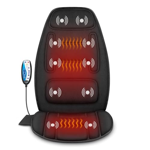 Snailax Vibration Back Massager with Heat, Massage Chair Pad with Neck Lumbar Memory Foam, 10 Vibration Motors,5 Modes, Gifts, No shiatsu - color: Black