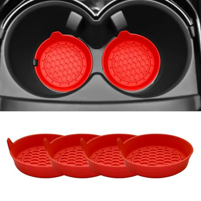 4-Pack Universal Cup Holder Coasters, Black Silicone Inserts - Keep Your Car Clean with Non-Slip & Spill-Proof Coasters for All Vehicles (Red) - color: Red
