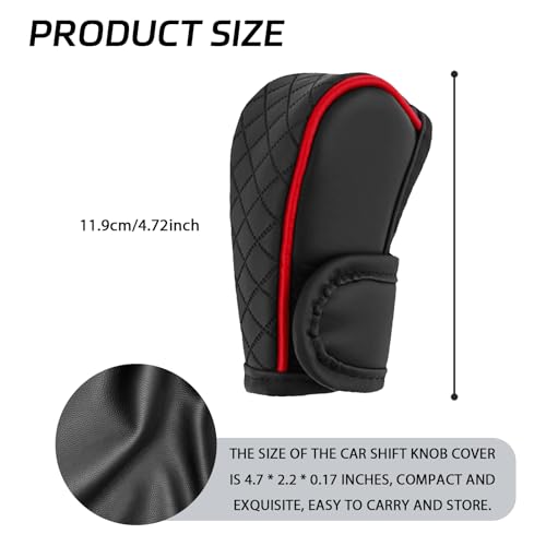 Car Shift Handle Transmission Knob Cover Accessories, Eco-Leather Car Shift Cover, Center Console Magic Tape Gear Lever Protector Universal for Most Cars(Black+Red)