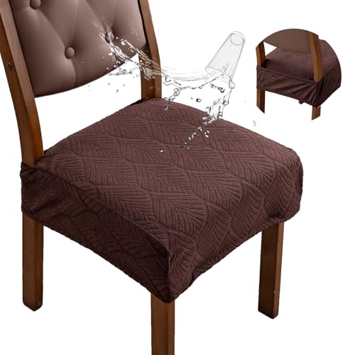 Removable Washable Dining Chair Seat Covers Set of 2,Stretch Jacquard Chair Seat Cushion Protector Slipcovers, Rear Covers - color: Chocolate, size: 2PCS-Rear-covered