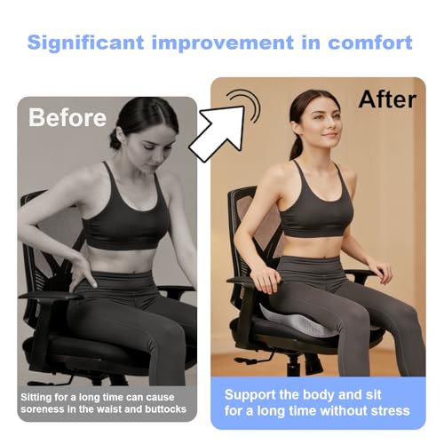 Memory Foam Seat Cushion for Long Sitting,Chair Pads,L-Shaped Ergonomic Design for Office Chair & Truck Drivers,Improve Comfort During Prolonged Sitting(Black Gray)