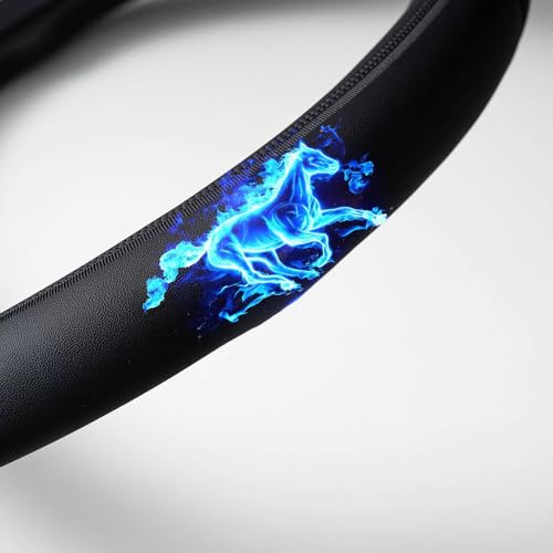 Custom-fit Steering Wheel Cover, Premium Leather Car Cover, Non-Slip, Breathable Blue Horse - color: coverblue