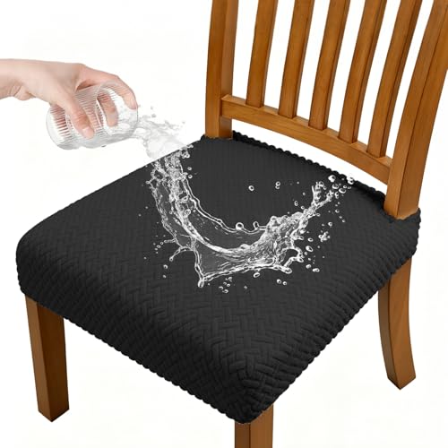 Dioxide Waterproof Seat Covers for Dining Room Chairs, Stretch Chair Covers Slipcover Protector Kitchen Chair Seat Covers for Hotel Banquet Party (Rear-Gapped,Black, 6 PCS) - color: Waterproof-black, size: set of 6